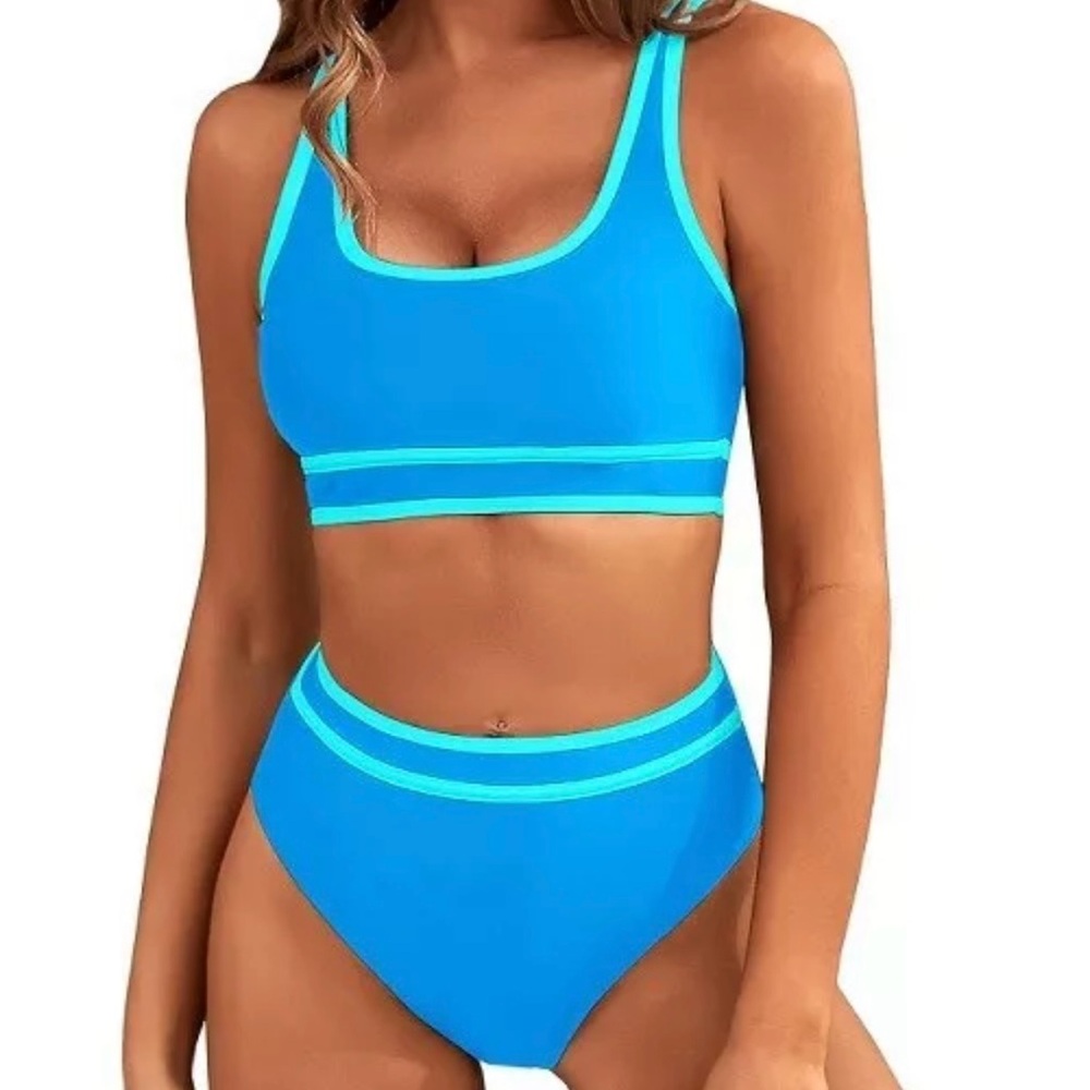 Brand New BMJL Women High Waisted Bikini Blue Bathing Suits